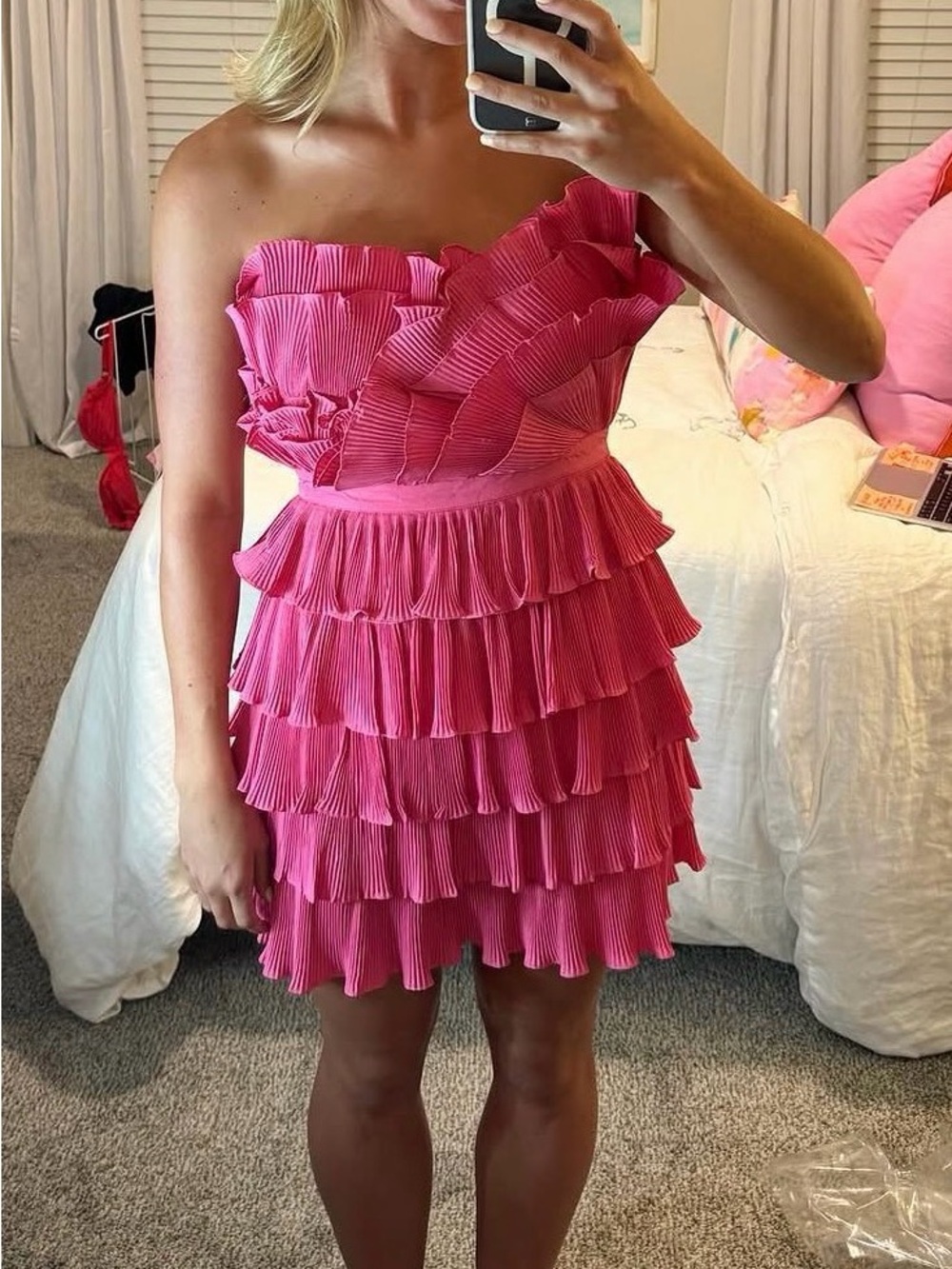 Women Pink Ruffle Tiered Party Dress Mabel Size Medium